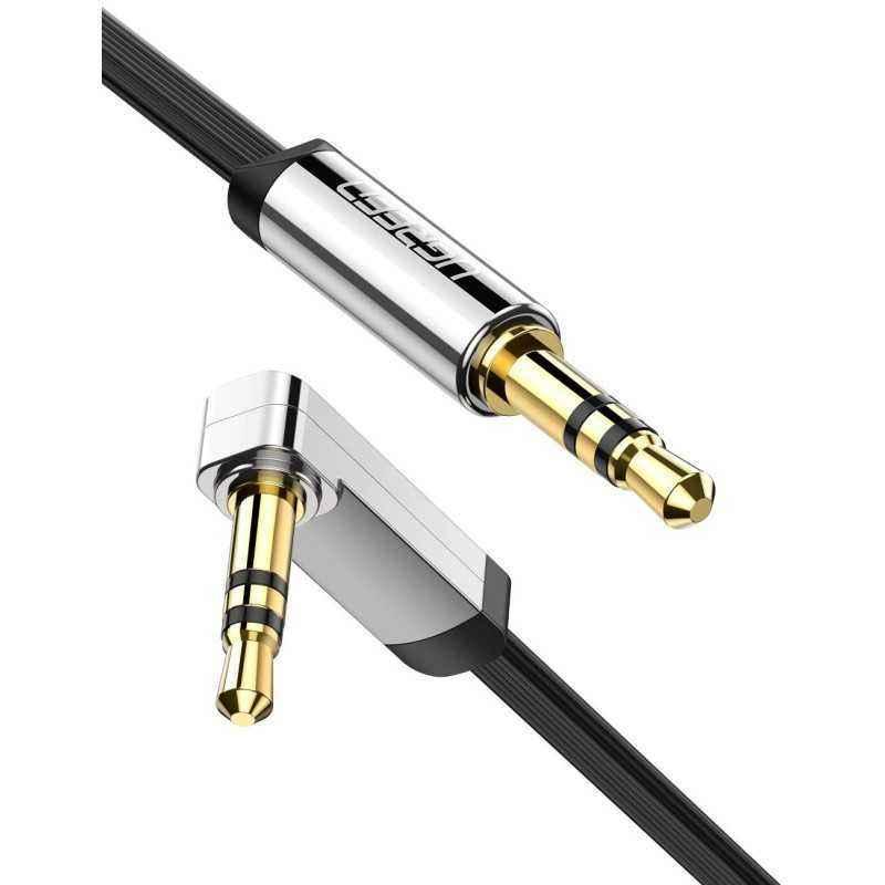CABLU audio Ugreen- AV119 stereo3.5 mm jack T/T)- conectori auriti- design slim- unghi 90 grade la un capat- 1m- negru 10597timb