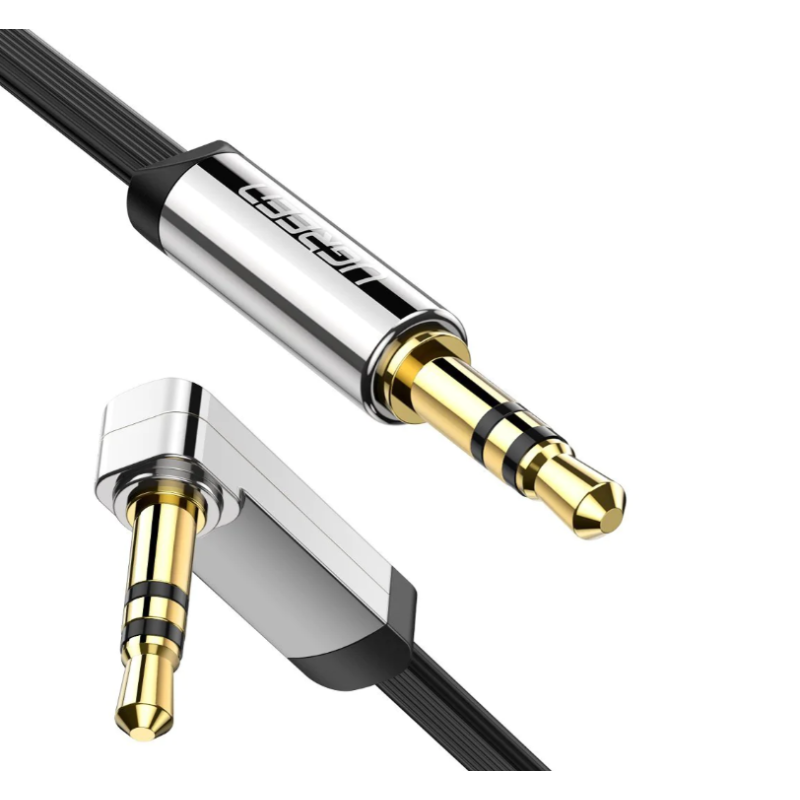 CABLU audio Ugreen- AV119 stereo 3.5 mm jackT) la 3.5 mm jackT) Angled 90°- 0.5m- conectori auriti- negru 10596timbru verde 0.1