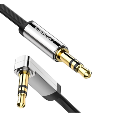 CABLU audio Ugreen- AV119 stereo 3.5 mm jackT) la 3.5 mm jackT) Angled 90°- 0.5m- conectori auriti- negru 10596timbru verde 0.1
