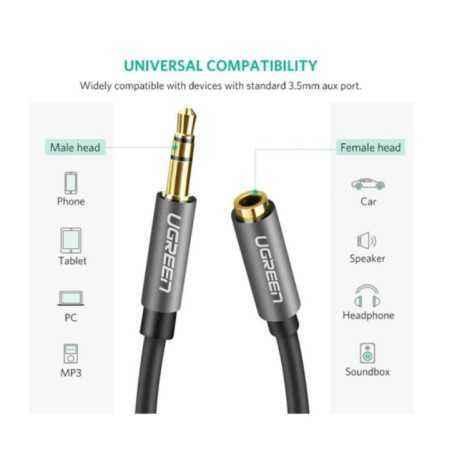 CABLU audio Ugreen- AV118 stereo 3.5 mm jackT) la 3.5 mm jackM)- 3m- conectori auriti- negru 10595timbru verde 0.18 lei) - 69573