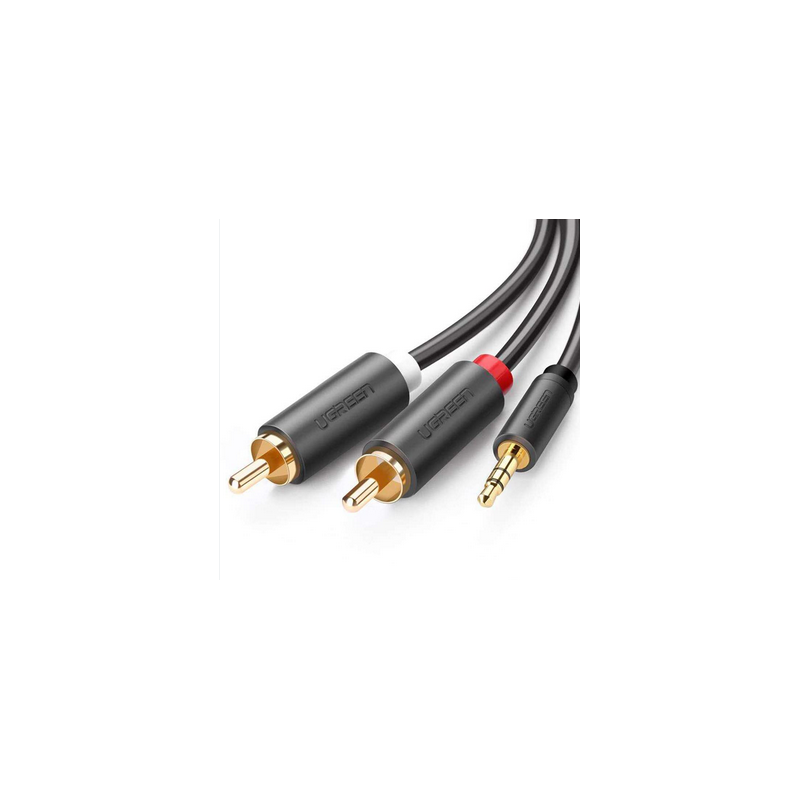 CABLU audio Ugreen- AV102 stereo 3.5 mm jackT) la 2 x RCAT)- 2m- conectori auriti- gri 10510timbru verde 0.18 lei) - 69573038151
