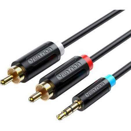 Cablu audio Vention- Jack 3.5mmT) la 2 x RCAT)- 2m- conectori auriti- PVC- negru- BCLBHtimbru verde 0.18 lei) - 6922794751323