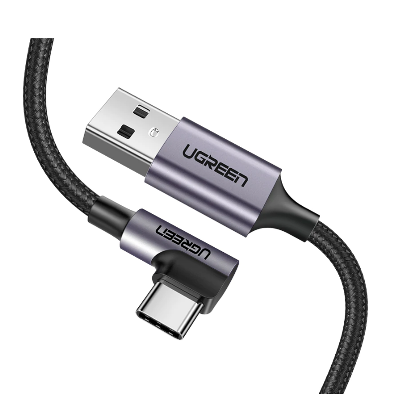 CABLU alimentare si date Ugreen- US284- Fast Charging Data Cable pt. smartphone- USB la USB Type-C 3A Angled 90°- braided- 3m-