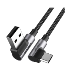 CABLU alimentare si date Ugreen- US176- Fast Charging Data Cable pt. smartphone- USB la USB Type-C 3A Complete Angled 90°- brai