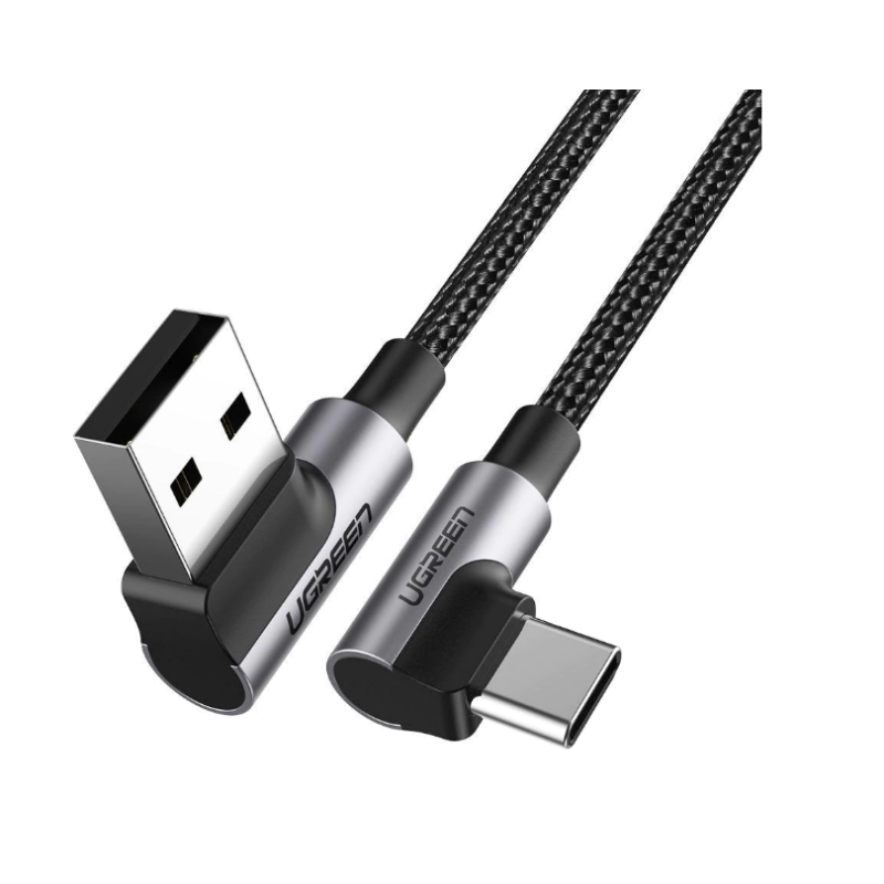 CABLU alimentare si date Ugreen- US176- Fast Charging Data Cable pt. smartphone- USB la USB Type-C 3A Complete Angled 90°- brai