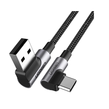 CABLU alimentare si date Ugreen- US176- Fast Charging Data Cable pt. smartphone- USB la USB Type-C 3A Complete Angled 90°- brai