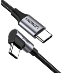 CABLU alimentare si date Ugreen- US255- Fast Charging Data Cable pt. smartphone- USB Type-C la USB Type-C 60W/3A Angled 90°- br