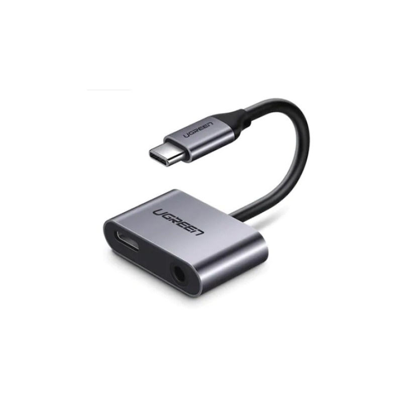 ADAPTOR Incarcare si audio Ugreen- CM193- 1 x USB Type-C(T) la 1 x USB Type-C(M) si 1 x Jack 3.5mm(M)- lungime cablu 10 cm- gri