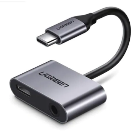 ADAPTOR Incarcare si audio Ugreen- CM193- 1 x USB Type-C(T) la 1 x USB Type-C(M) si 1 x Jack 3.5mm(M)- lungime cablu 10 cm- gri