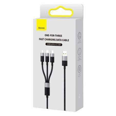 CABLU alimentare si date Baseus StarSpeed 1-for-3- pt. smartphone- USB la Micro-USB Lightning Iphone USB Type-C- 1.2m- negru C