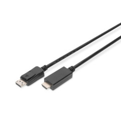DIGITUS DisplayPort Adapter Cable DP - HDMI Type A St / St 3.0m w / War. DP 1.2 HDMI 2.0 4K / 60Hz CE black AK-340303-030-S timb