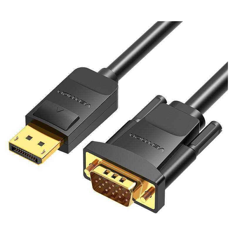Cablu video Vention- DisplayPort(T) la VGA(T)- 1.5m- rezolutie maxima 1080p la 60 Hz- conectori auriti- cupru- invelis PVC- negr