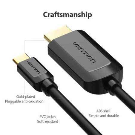 Cablu video Vention- USB Type-C(T) la HDMI(T)- 2m- rezolutie maxima 4K la 30Hz- conectori auriti- cupru- invelis PVC- negru- CGU
