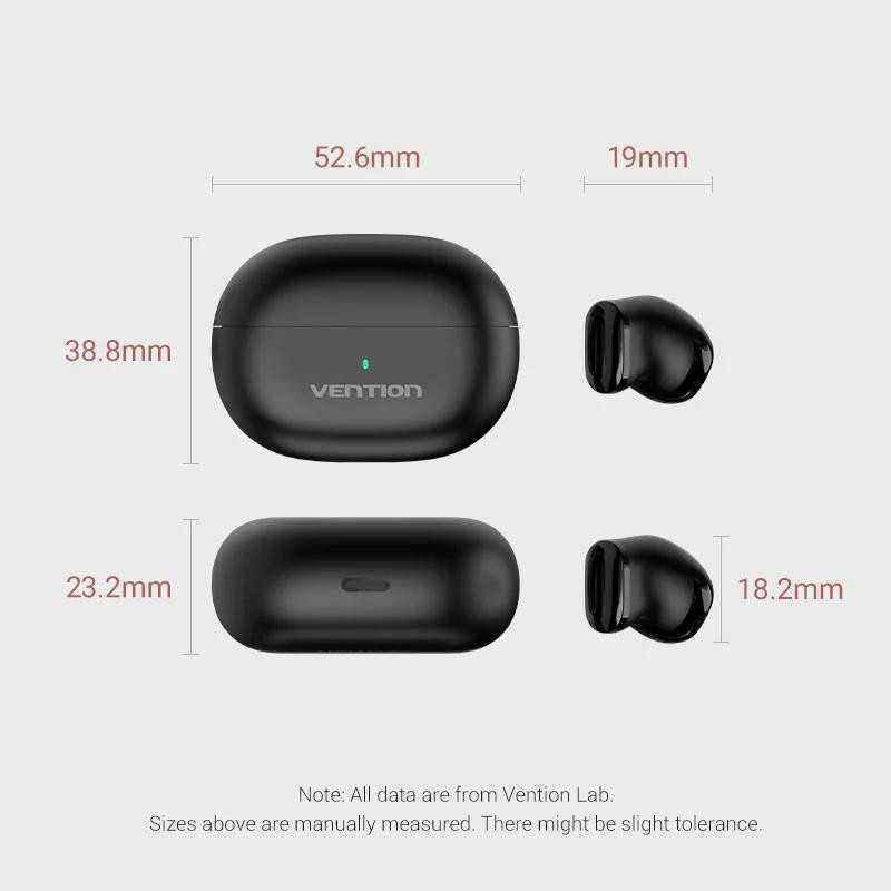 Casca Vention- wireless- tip butoni- utilizare smartphone- Bluetooth 5.3- microfon pe casca- USB type-C- acumulator charging cas