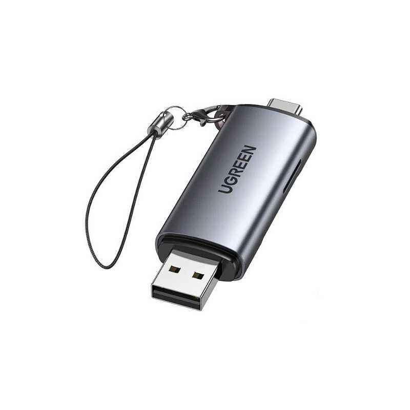CARD READER extern Ugreen- CM185 interfata USB 3.0 si USB Type-C 3.0- citeste/scrie: SD- microSD viteza pana la 5 Gbps- suporta