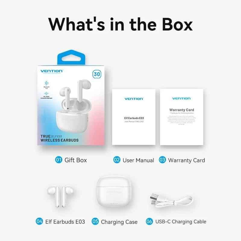 Casca Vention- wireless- tip butoni- utilizare smartphone- Bluetooth 5.3- microfon pe casca- USB Type-C- acumulator charging cas