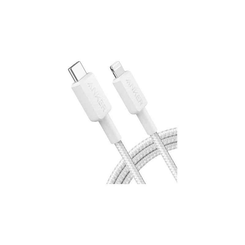 Cablu alimentare si date Anker- USB Type-CT) la LightningT)- 1.8m rata transfer 480 Mbps- invelis nylon- braided- alb- A81B6G21t
