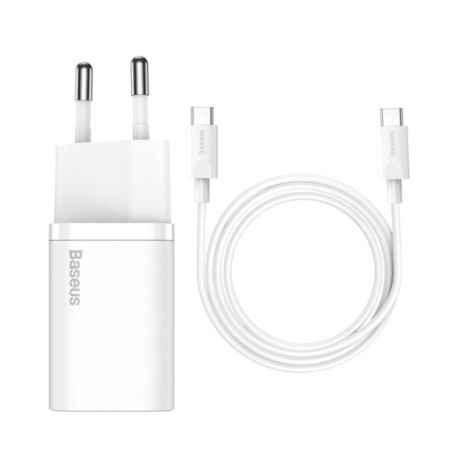INCARCATOR retea Baseus Super Si- Quick Charge 25W- 1 x USB Type-C 5V/3A max- include cablu USB Type-C la USB Type-C 1m- alb TZC