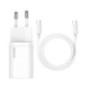 INCARCATOR retea Baseus Super Si- Quick Charge 25W- 1 x USB Type-C 5V/3A max- include cablu USB Type-C la USB Type-C 1m- alb TZC