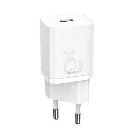INCARCATOR retea Baseus Super Si- Quick Charge 25W- 1 x USB Type-C 5V/3A max- include cablu USB Type-C la USB Type-C 1m- alb TZC