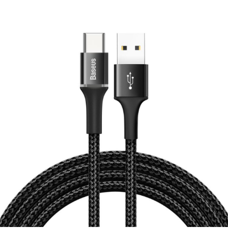 CABLU alimentare si date Baseus Halo- Fast Charging Data Cable pt. smartphone- USB la USB Type-C 3A- brodat- LED- 1m- negru CATG
