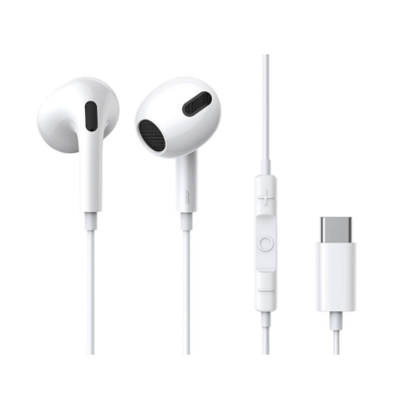 CASTI Baseus Encok C17- pt smartphone- control volum microfon pe fir- conectare prin cablu USB Type-C- lungime cablu 1.1m- alb