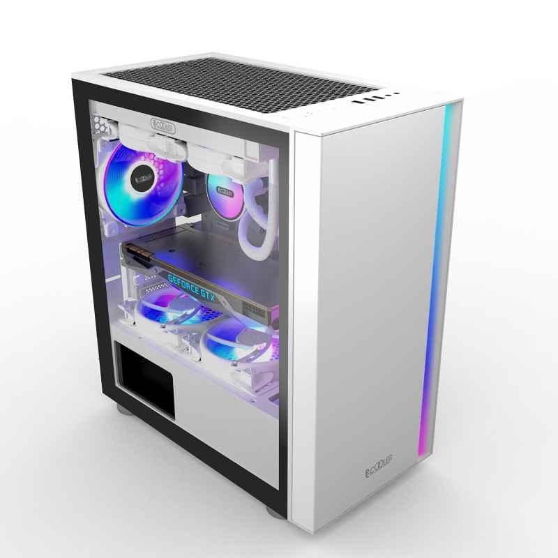 CARCASA PCCOOLER- Middle Tower- mATX- ITX- fara sursa- sticla securizata- 1 ventilator inclus ARGB- alb- USB 3.2 gen 1 x 1- USB