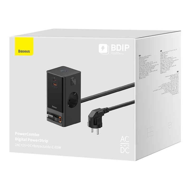 INCARCATOR RETEA Baseus GaN3 Pro Powerstrip- Quick Charge 65W- 2 x AC- 1 x USB Type-C Output 5V/3A- 1 x USB- lungime cablu 1.5m-