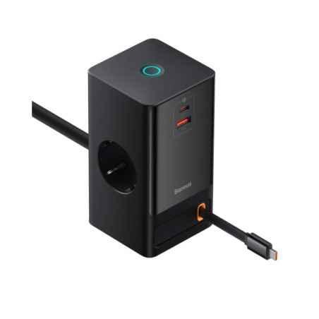 INCARCATOR RETEA Baseus GaN3 Pro Powerstrip- Quick Charge 65W- 2 x AC- 1 x USB Type-C Output 5V/3A- 1 x USB- lungime cablu 1.5m-