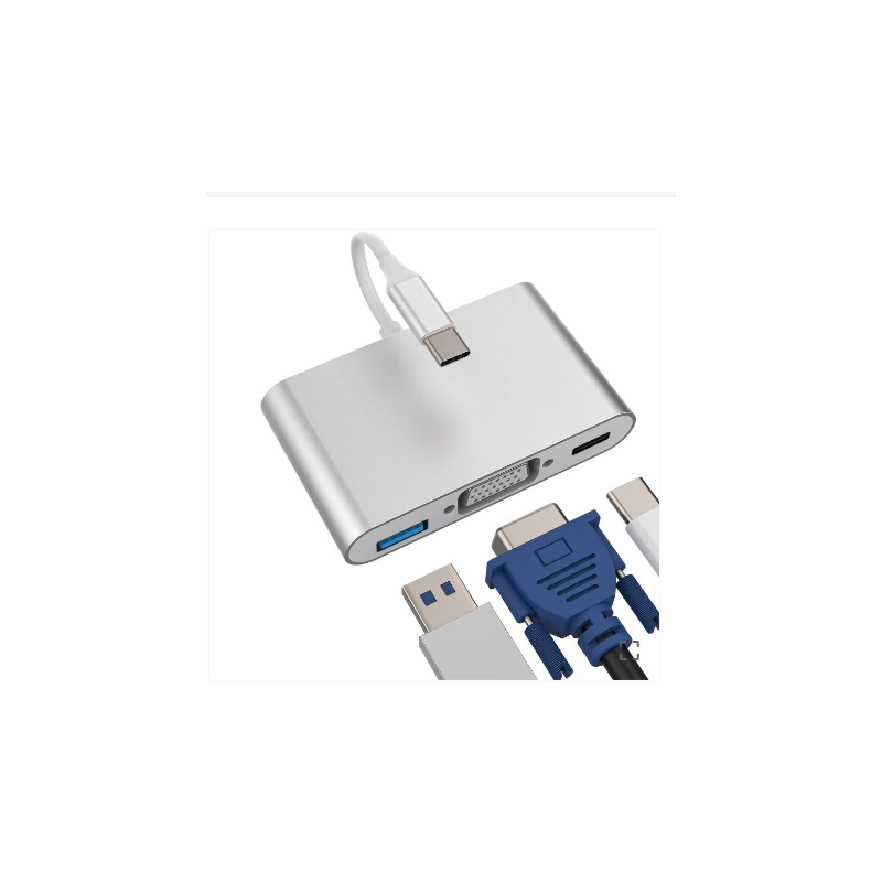Adaptor hub USB-C 3.1 la USB-C +VGA + USB 3.0 argintiu