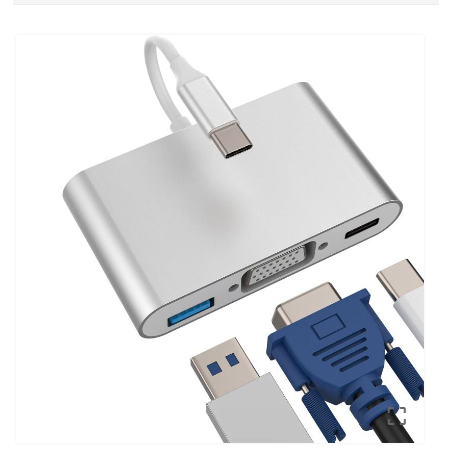 Adaptor hub USB-C 3.1 la USB-C +VGA + USB 3.0 argintiu