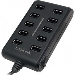 HUB extern LOGILINK- porturi USB: USB 20 x 10- conectare prin USB 20- alimentare retea 220 V- cablu 06 m- negru- UA0125 timbru v