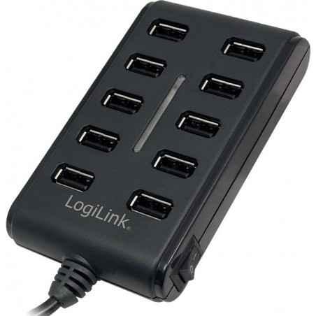 HUB extern LOGILINK- porturi USB: USB 20 x 10- conectare prin USB 20- alimentare retea 220 V- cablu 06 m- negru- UA0125 timbru v