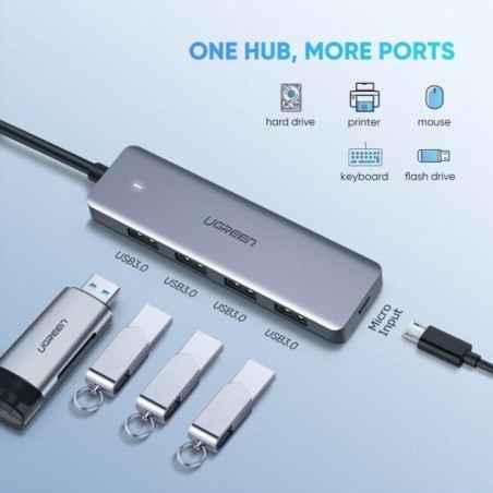 HUB extern Ugreen- CM219 porturi USB: USB 30 x 4- conectare prin USB Type-C- aluminiu- lungime 15 cm- gri- 70336timbru verde 08