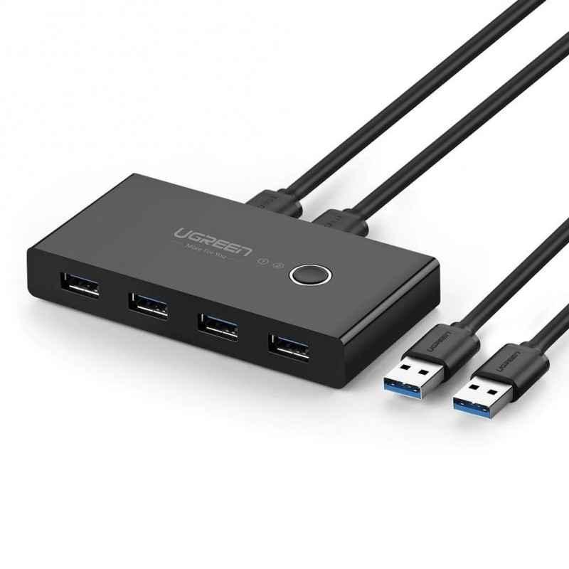 HUB extern Ugreen- US216 porturi USB: USB 30 x 4- conectare prin 2 x USB- partajare date 2 pc-uri simultan-buton comutare PC-lun