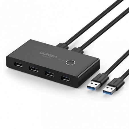 HUB extern Ugreen- US216 porturi USB: USB 30 x 4- conectare prin 2 x USB- partajare date 2 pc-uri simultan-buton comutare PC-lun