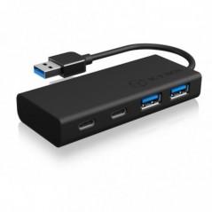HUB extern Icy Box- porturi USB: USB 30 x 2- USB-C x 2- conectare prin USB- cablu 010m- plastic- negru- IB-HUB1426-U3timbru verd