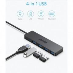 HUB USB Anker 4-in-1- porturi: 4 x USB 32 gen 1- conectare prin USB 32T)- rata transfer 5 Gbps- ABS- negru- A7516016timbru verde