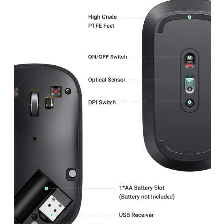MOUSE Ugreen- MU001 PC sau NB- wireless 24GHz- optic- 3/1 butoane/scroll- 4000 dpi- negru 90372timbru verde 018 lei) - 695730389