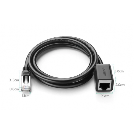 PATCH CORD F/UTP prelungitor Ugreen Cat6- NW112- fire din cupru- RJ-45T) la RJ-45M)- viteza maxima 1 Gbps- 3m- negru 11282timbru
