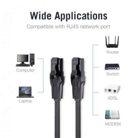 Patch Cord UTP Vention- Cat 6- 30m- flat cable- conductor cupru - aluminiu- viteza max transfer 1 Gbps- invelis PVC- negru- IBAB