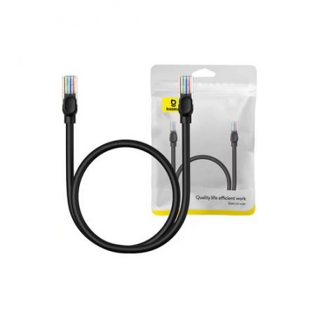 PATCH CORD UTP Baseus Cat5- fire din cupru- round cable- viteza maxima 1 Gbps- PVC- 1m- negru B00133206111-01timbru verde 008 le