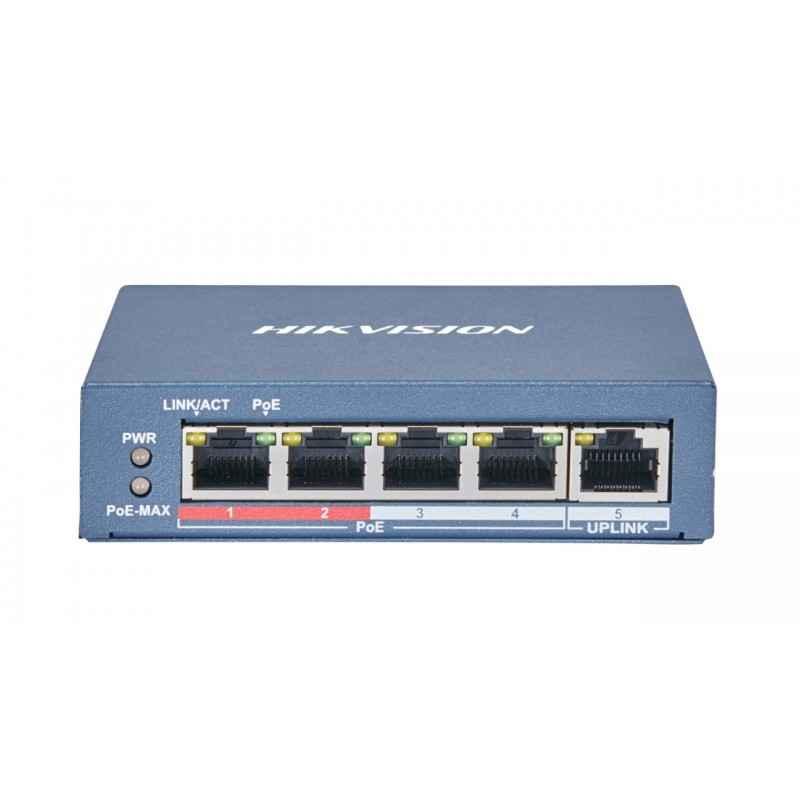 SWITCH PoE HIKVISION- port 10/100 x 4- unmanaged- nerackabil- carcasa metalica- DS-3E0105P-E(B)timbru verde 2 lei)