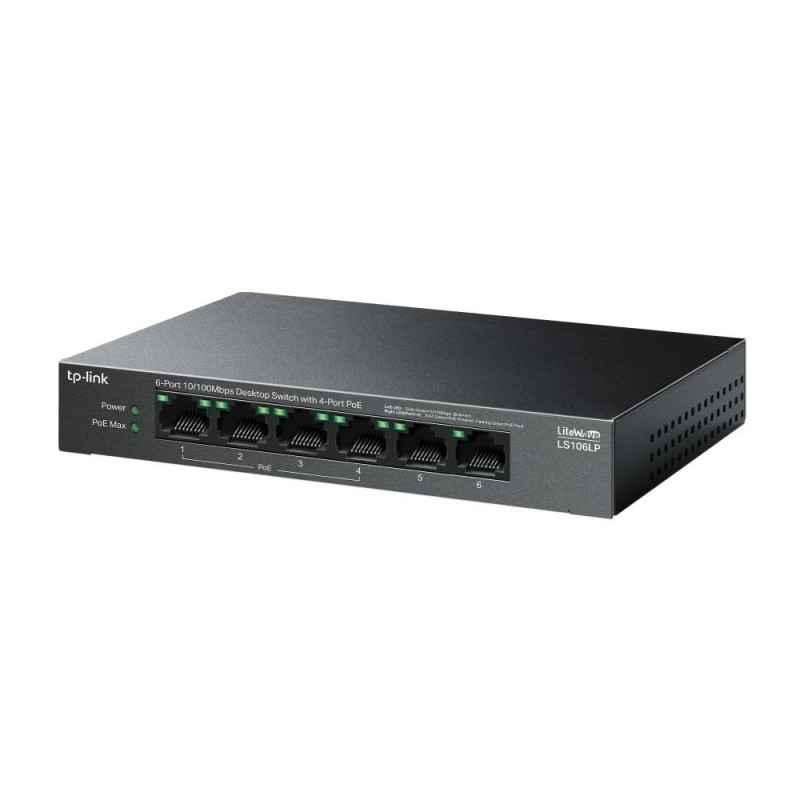 SWITCH TP-LINK 6 porturi 10/100 Mbps- 4-Port PoE carcasa metalica LS106LPtimbru verde 2 lei)