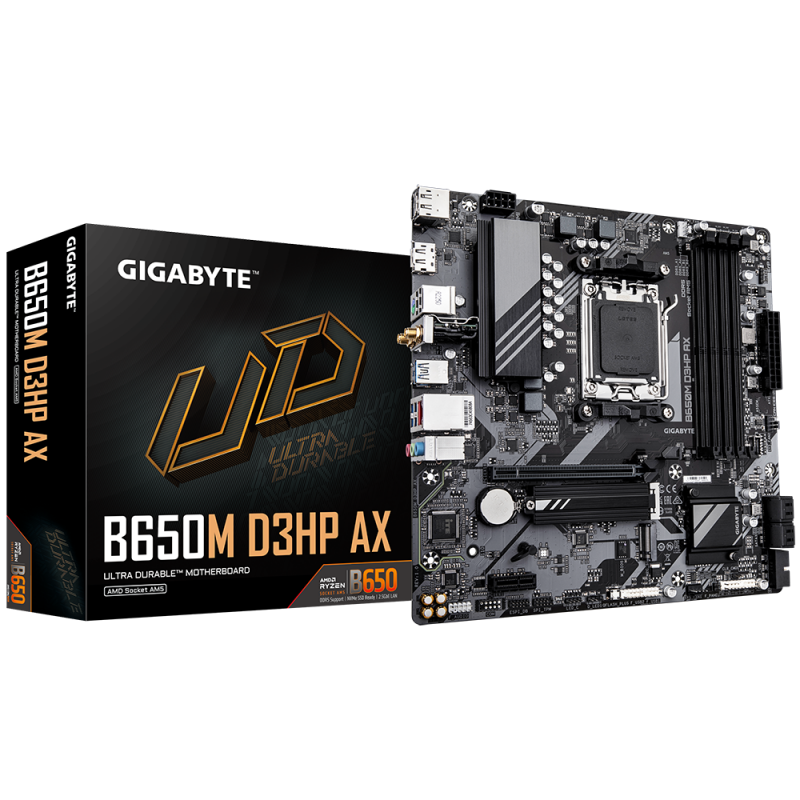 PLACI de BAZA Gigabyte B650M D3HP AX AM5- 4x DDR5- 2x DP 1x HDMI- 1x PCIE x16 1x PCIE x1- 2x M2- 4x SATA 6gb/s- mATX B650M D3HP