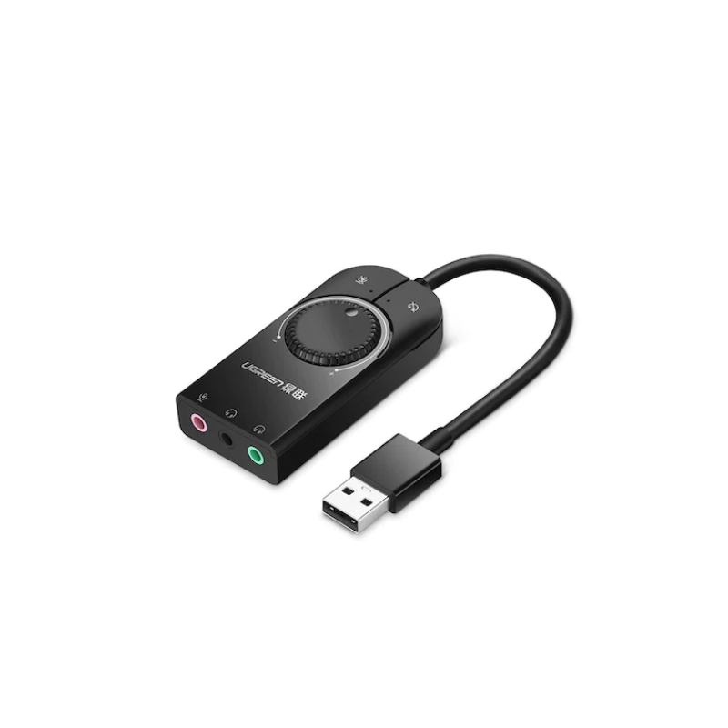 PLACA de sunet Ugreen- CM129 convertor stereo USB(T) la 2xJack 35 sound si 1x35 mic- ctr vol si buton mute sound si mic- cablu 1