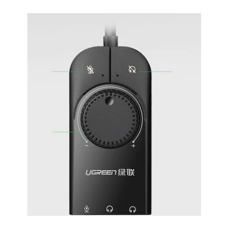 PLACA de sunet Ugreen- CM129 convertor stereo USB(T) la 2xJack 35 sound si 1x35 mic- ctr vol si buton mute sound si mic- cablu 1