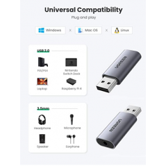 PLACA de SUNET Ugreen CM383 extern- interfata USB 20T) la 35 mm jackM)- gri 80864timbru verde 008 lei) - 6957303888641