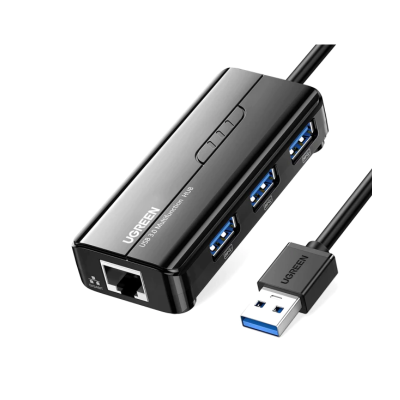 ADAPTOR RETEA Ugreen- 20265 extern- USB 30T) la port Gigabit RJ-45- porturi USB: USB 30 x 3- LED- negru 20265timbru verde 018 le