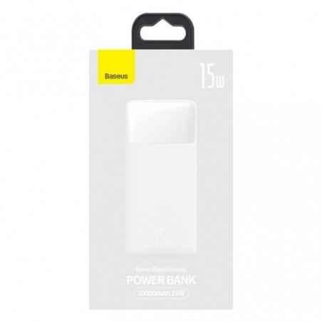 POWER BANK Baseus Bipow- 20000mAh- 15W- 2 x USB, 1 x USB Type-C- digital display pt status baterie- total 3A- alb- PPBD050102tim
